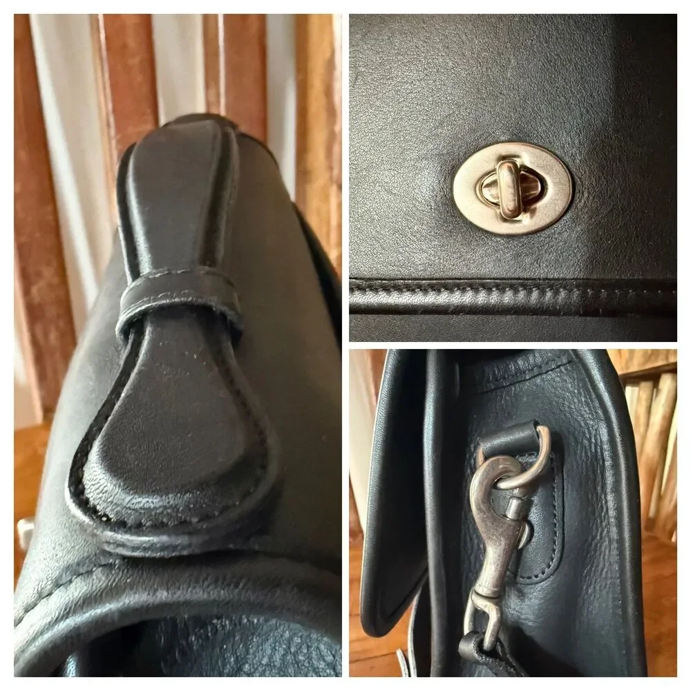 Vintage Coach Court Bag 9870 Crossbody Satchel — Black Glove-Tanned Leather - Picture 12 of 14